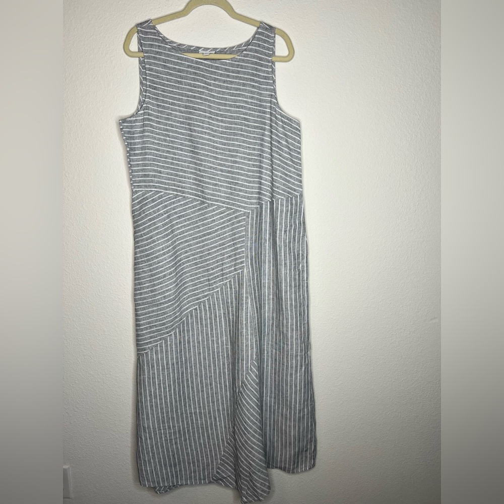 J. Jill Love Linen Women’s Gray Striped 100% Linen Maxi Dress Pockets Size L - Picture 3 of 6